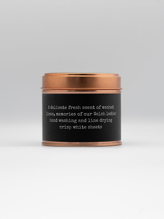Cwm Rhondda Welsh Soy Candle – Fresh Linen Copper Tin